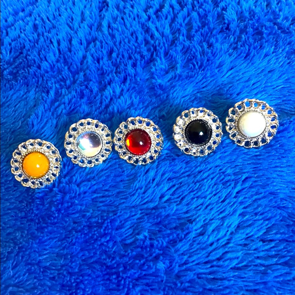 5 VINTAGE STONE TACK PINS SILVERTONE